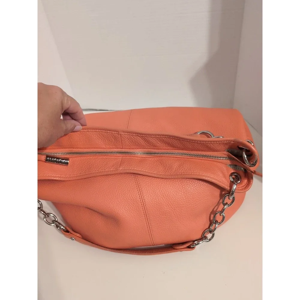 Bodhi Pebbled‎ Leather Peach Hobo Bag With Silver Chain Straps